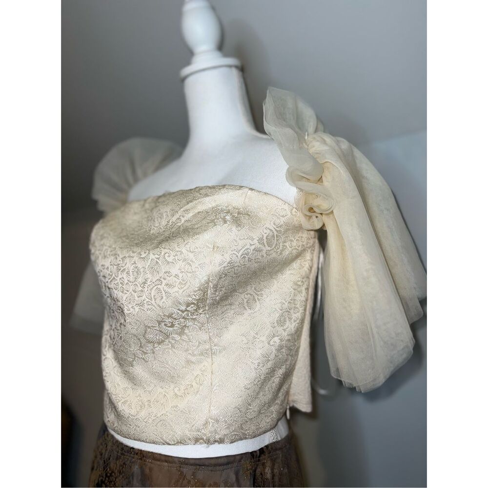 Anthropologie Cream Tulle Off-The-Shoulder Top LARGE - Picture 6 of 12